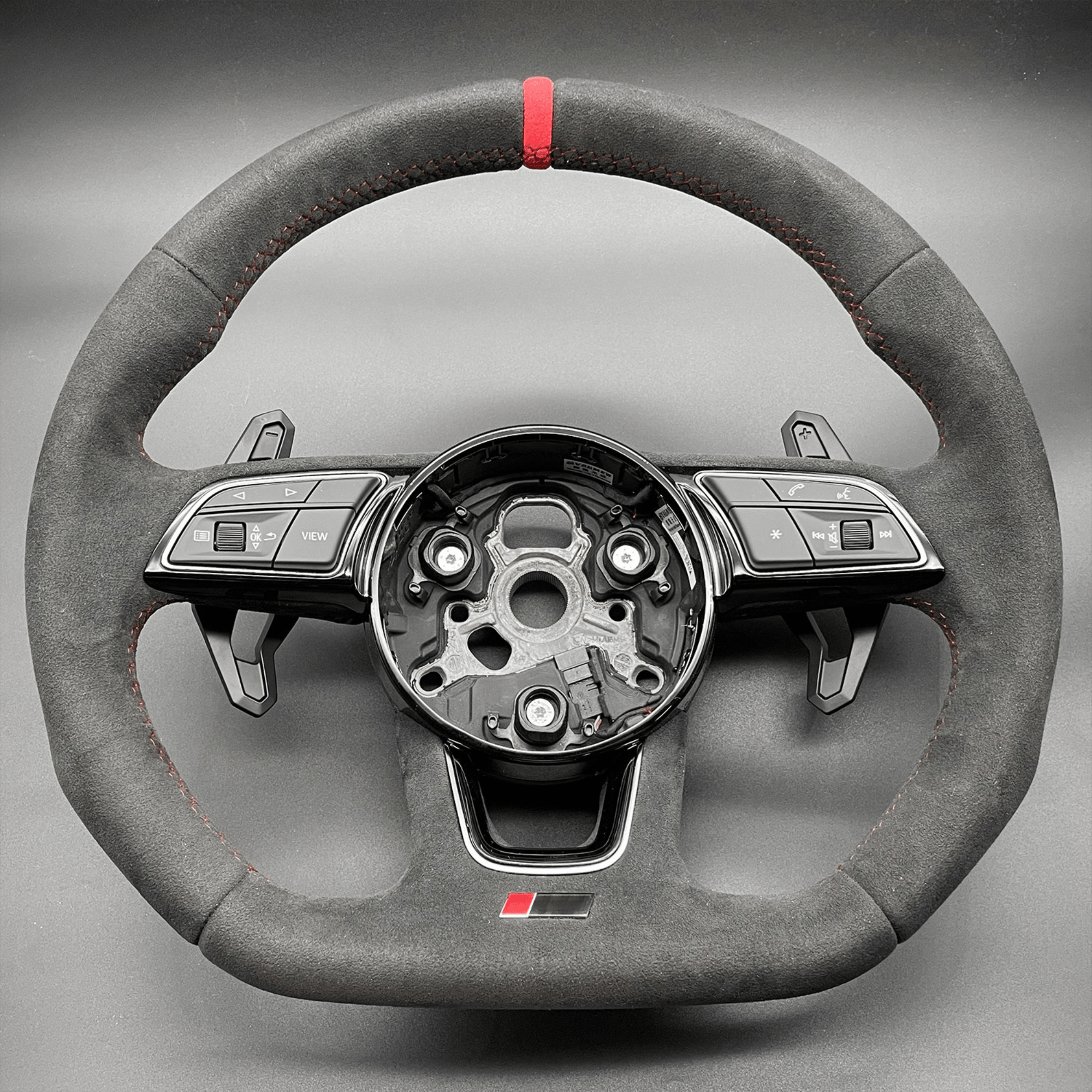 Audi Alcantara Flat - Bottom Steering Wheel | Urus - Style Paddles | Red Center Stripe - Jonparts