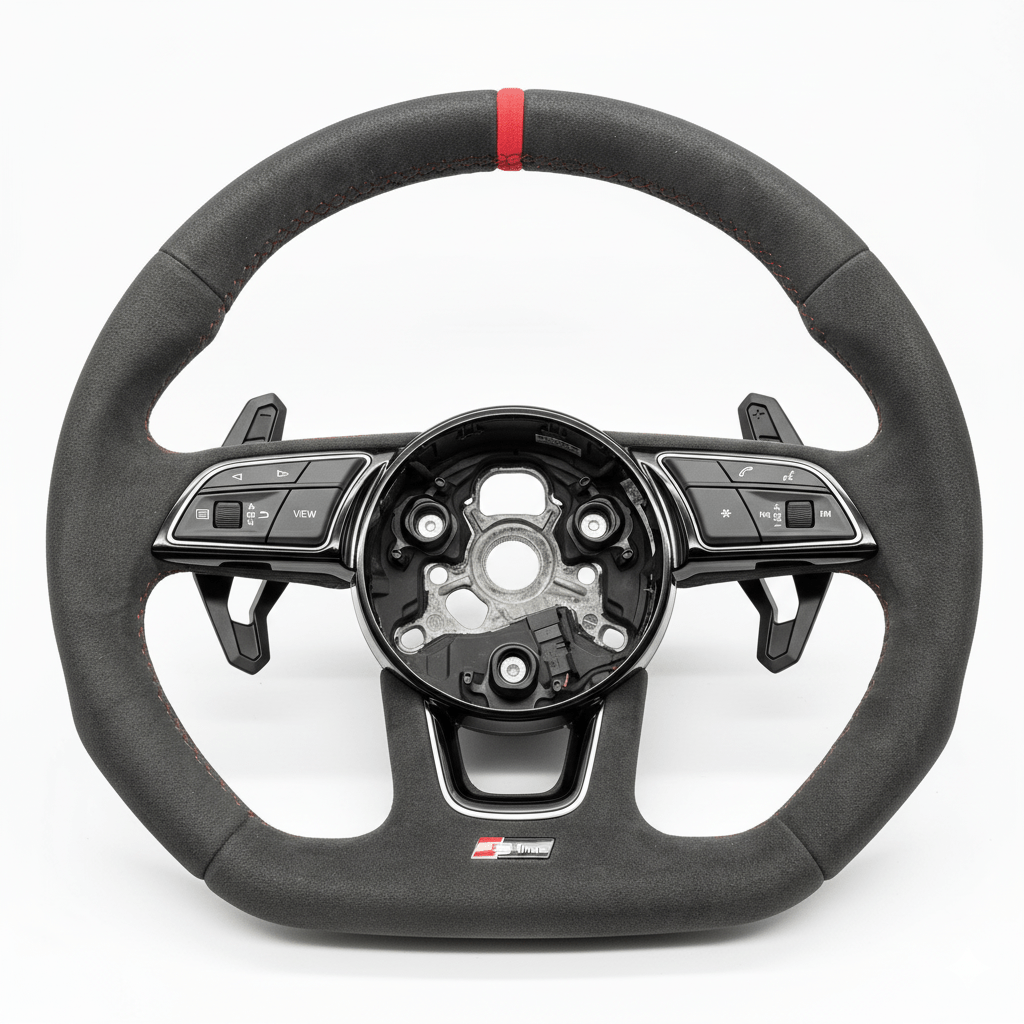 Audi Alcantara Flat - Bottom Steering Wheel | Urus - Style Paddles | Red Center Stripe - Jonparts