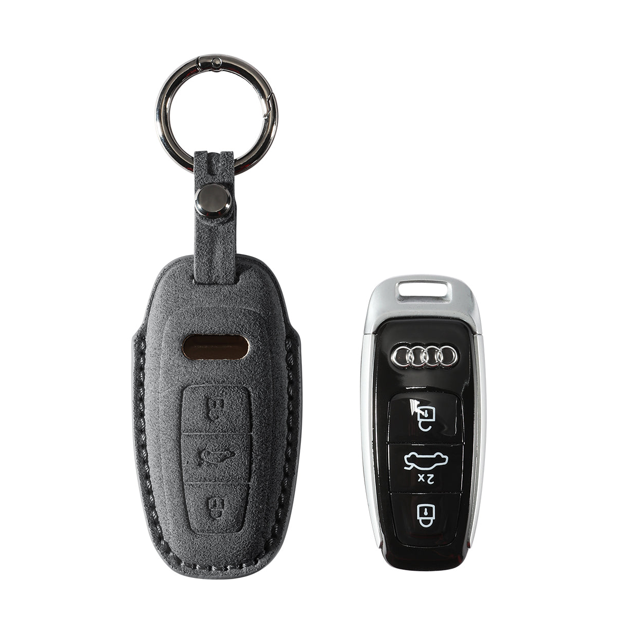 Audi key fob cover shown with key, Alcantara suede