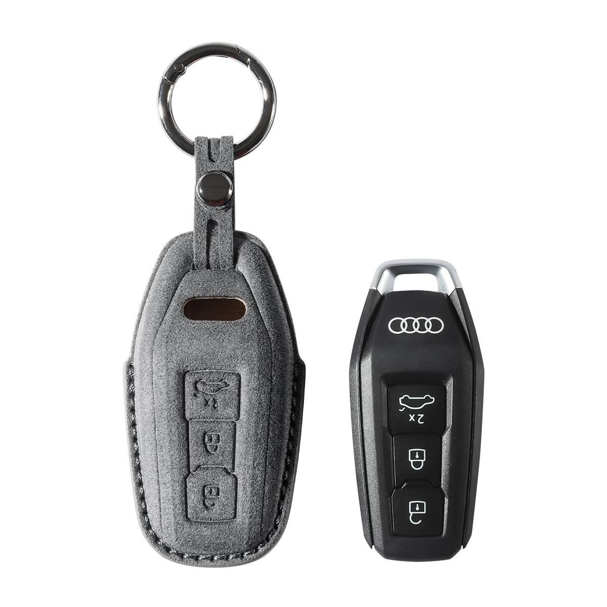 Audi key fob cover shown with key, Alcantara suede
