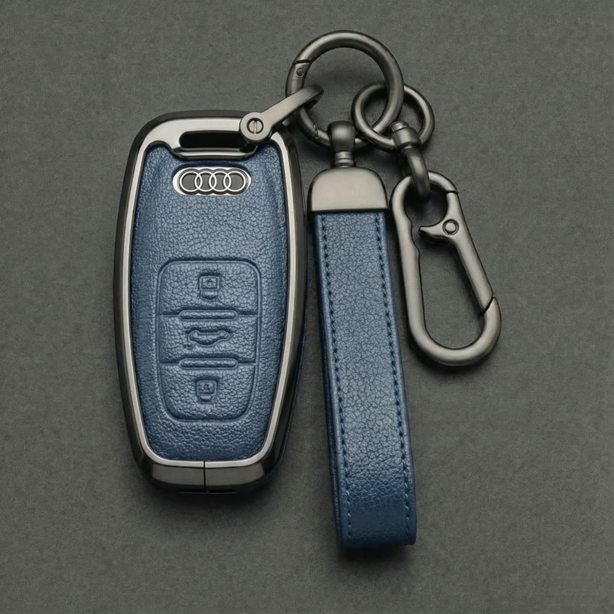 Audi key cover alloy A-Type in blue with lanyard