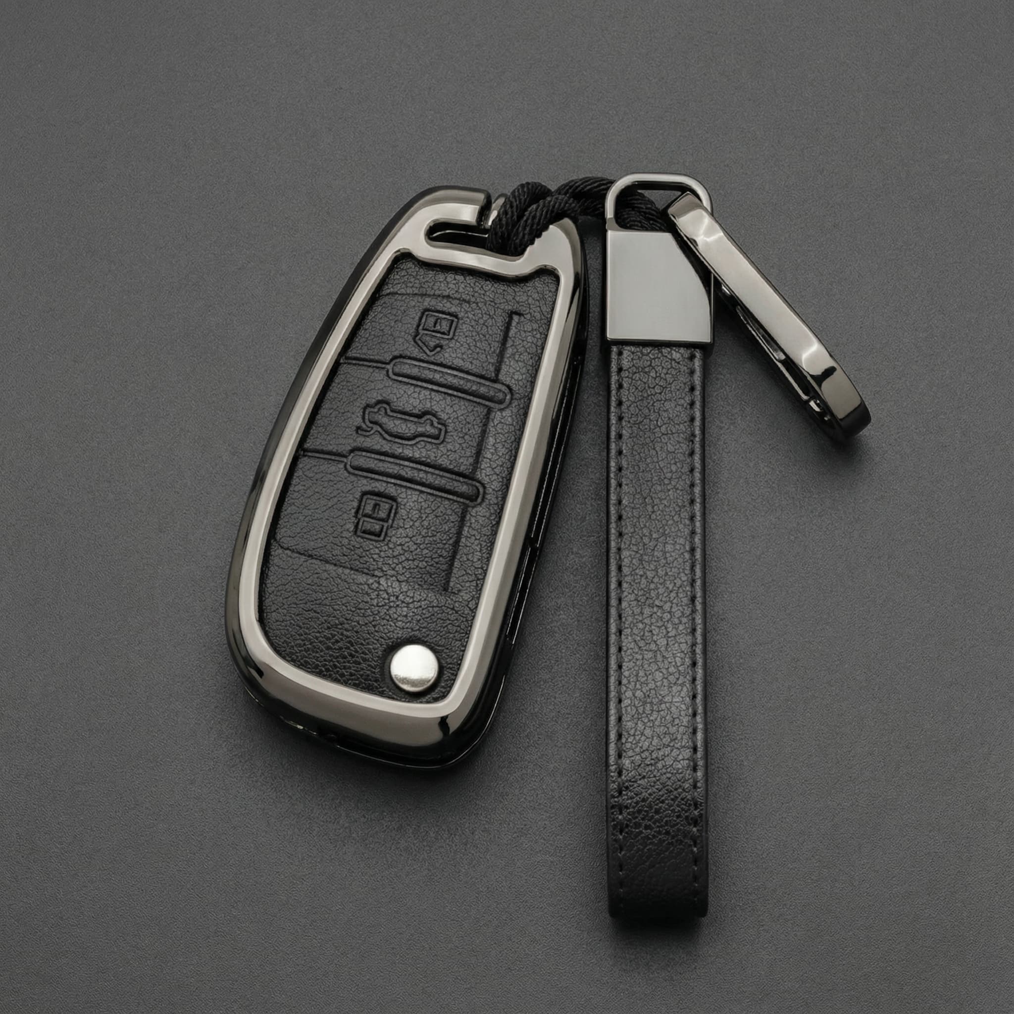 Audi key cover alloy C-Type in black – fits A1/A3/Q2/Q3