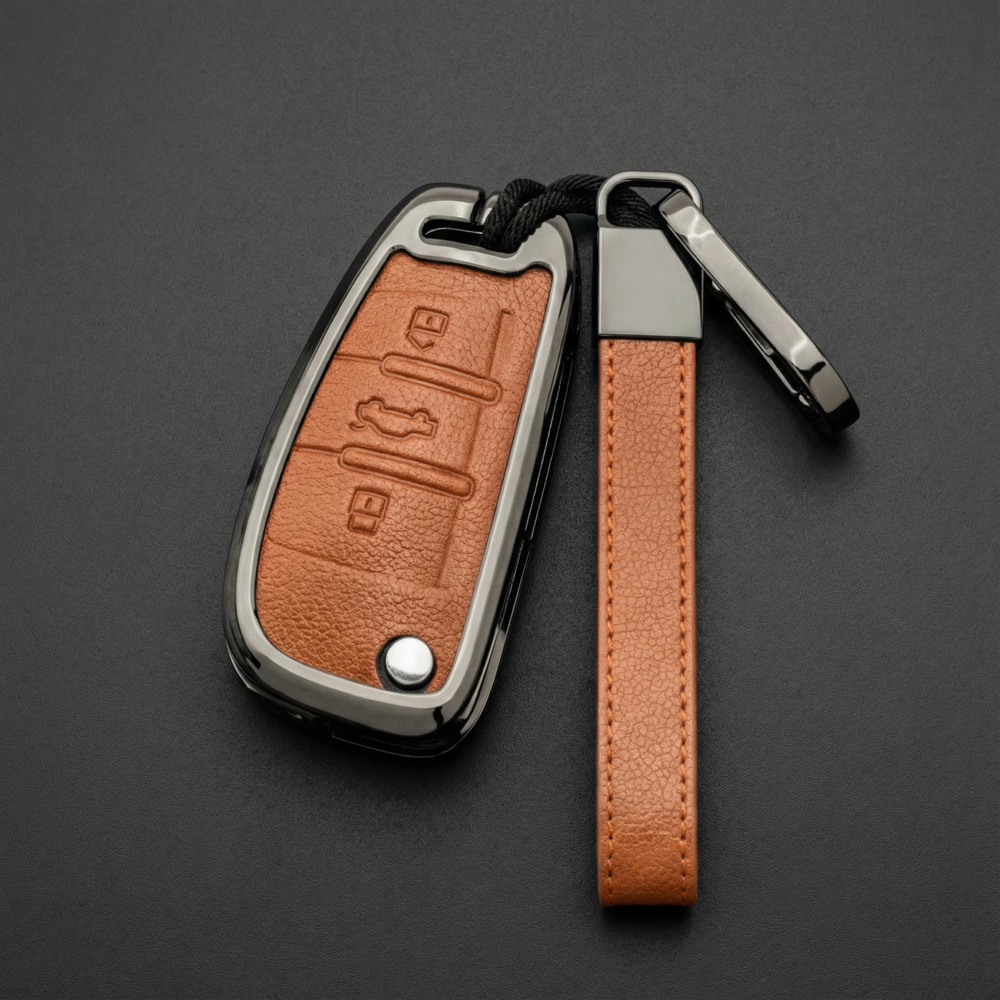 Audi key cover alloy C-Type in brown – fits multiple Audi models