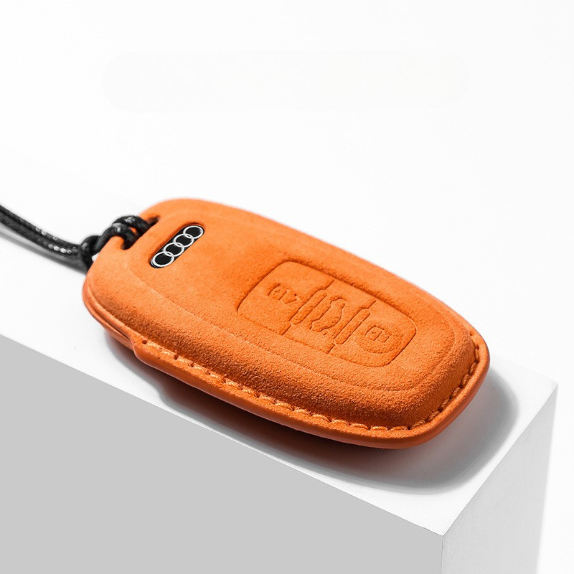 Orange suede Audi key fob cover with fitment A design