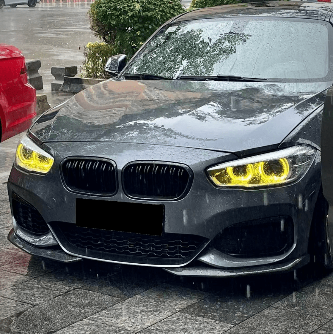 BMW F20 LCI CSL yellow DRL LED retrofit for 1 Series 2017-2019, giving a bold and aggressive aesthetic similar to M4 CSL headlights.