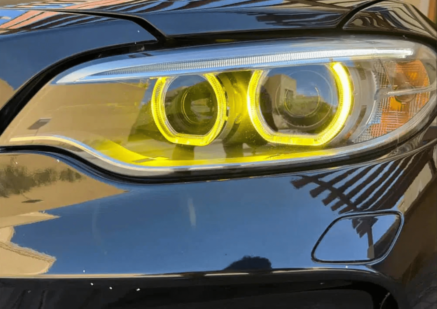 BMW F22 CSL-style yellow DRL module for Pre-LCI 2 Series Xenon headlights, providing a bold, race-inspired daytime running light upgrade.