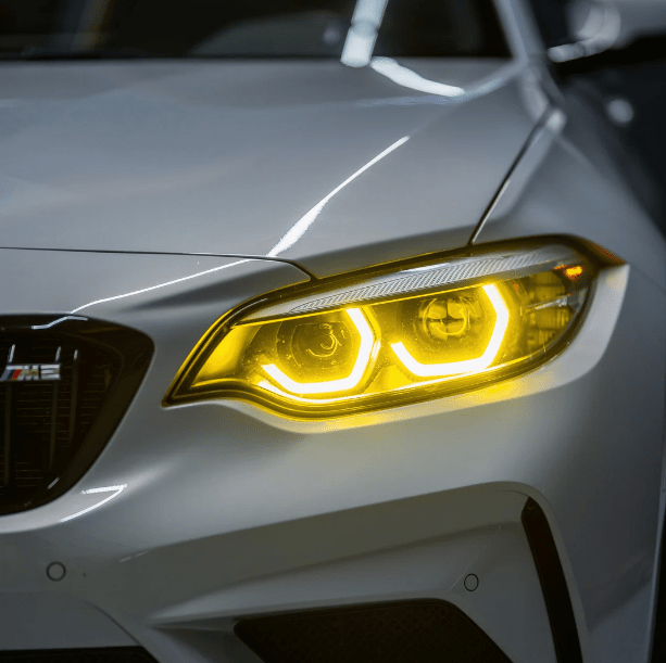 BMW F87 M2 / F22 2 Series CSL yellow DRL module upgrade for 2018-2021 LCI LED headlights, enhancing visibility and delivering a motorsport-inspired look