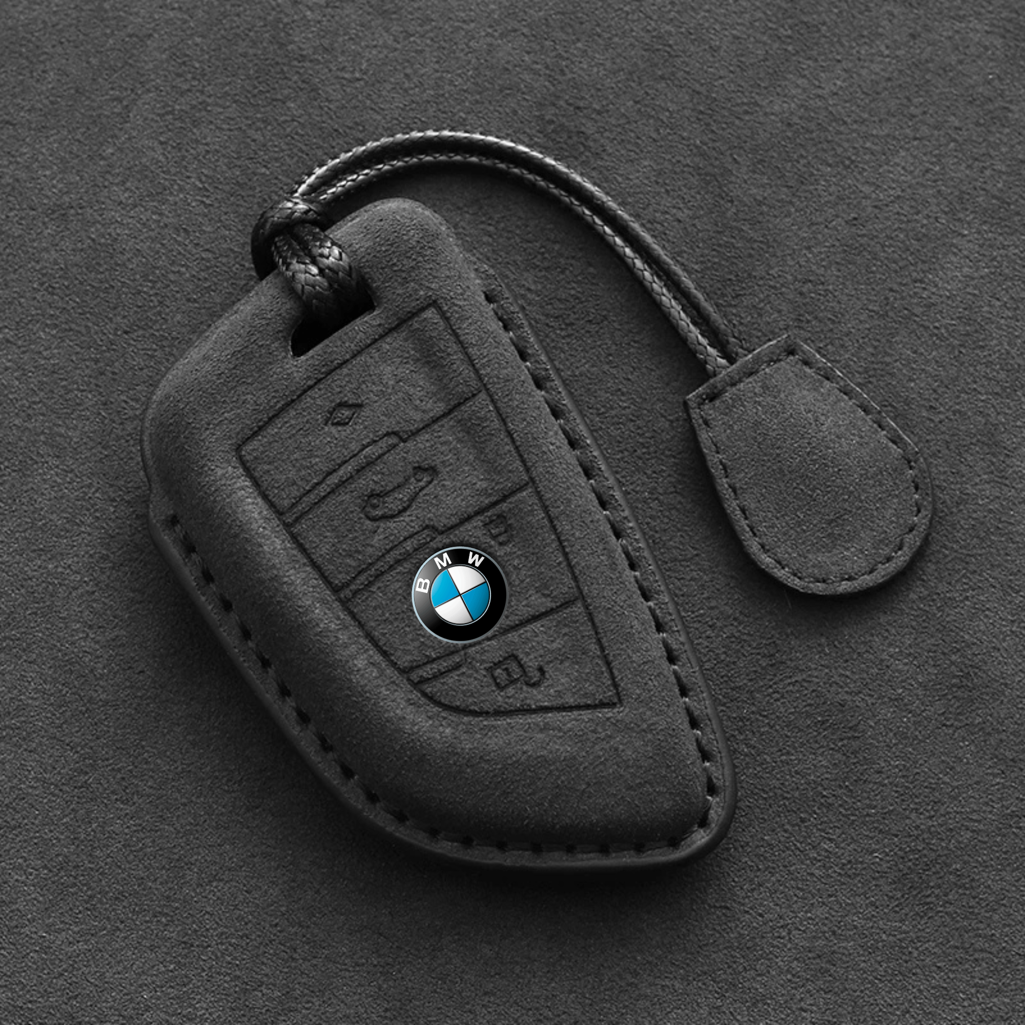 BMW Alcantara key cover with premium suede material, offering a luxurious finish and perfect fit for BMW key fobs.