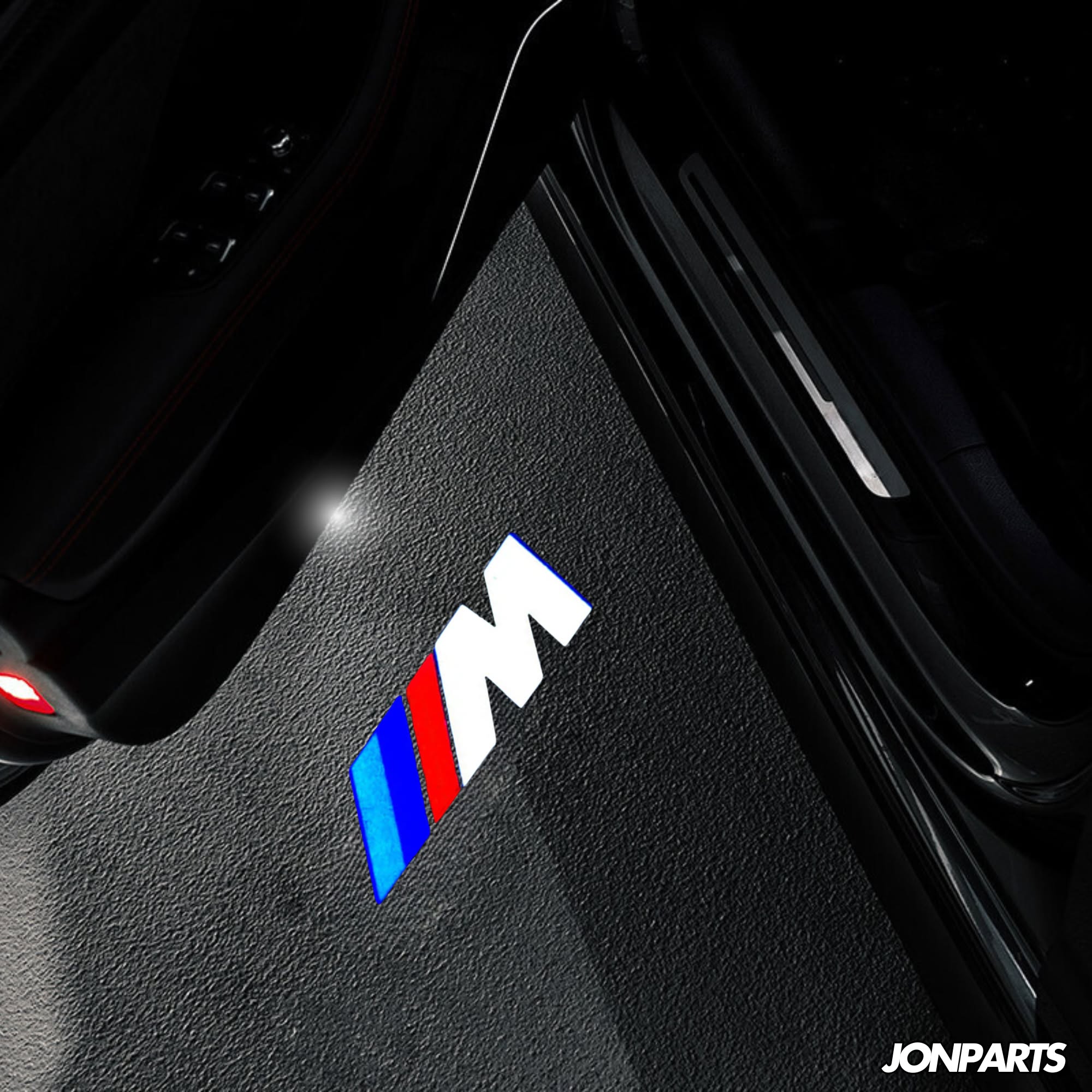 BMW LED door projector light projecting the M logo on the ground, creating a premium and stylish welcome effect for BMW owners.