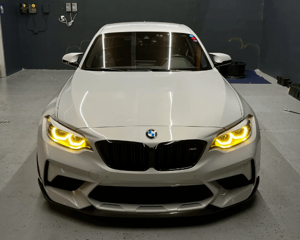 BMW M2 CSL-style yellow DRL module for F22 2 Series, a plug-and-play upgrade that transforms daytime running lights for a bold and aggressive aesthetic