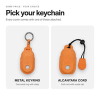 Keychain options for the Mercedes key cover: metal keyring or Alcantara cord