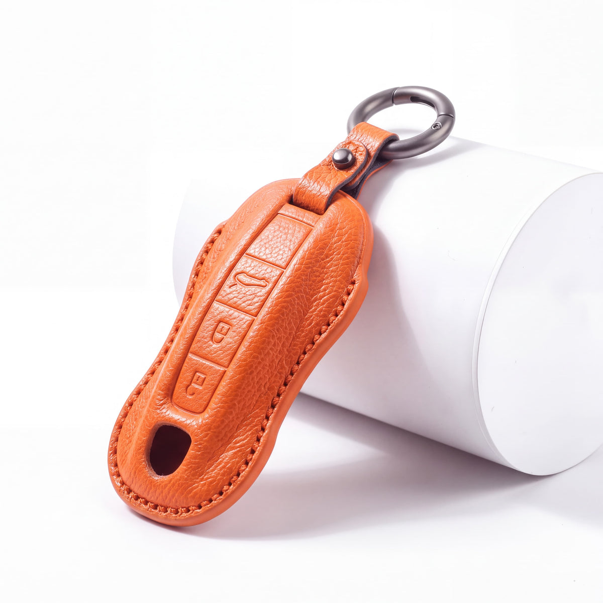 Porsche leather key fob cover in orange