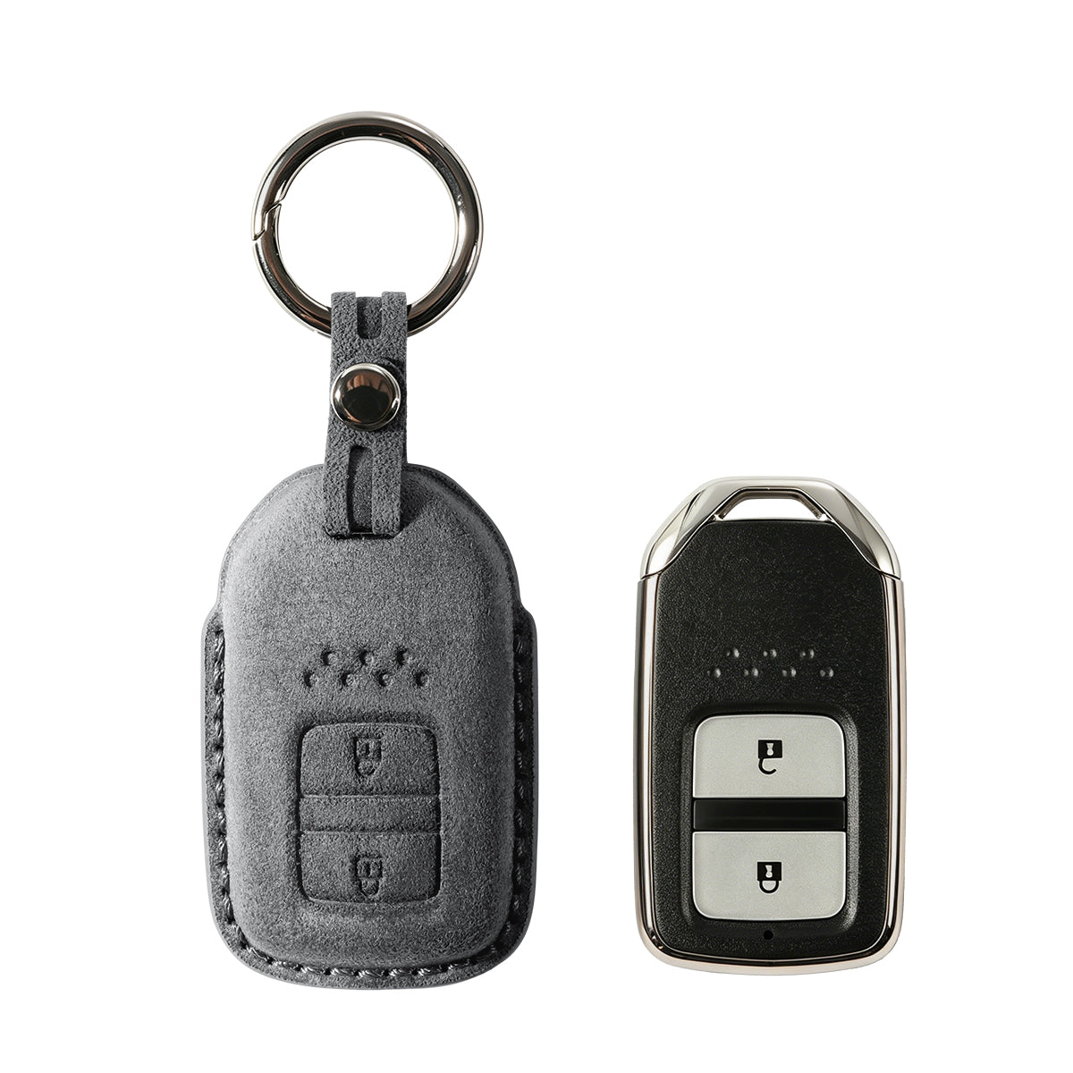 Honda key fob cover shown with key, Alcantara suede