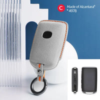 Mazda Alcantara suede key fob cover in light grey (orange stitching)