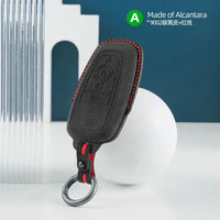 Ford Alcantara suede key fob cover in black (red stitching)