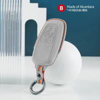 Ford Alcantara suede key fob cover in light grey (orange stitching)