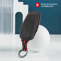 Ford Alcantara suede key fob cover in black (red stitching)