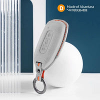 Ford Alcantara suede key fob cover in light grey (orange stitching)