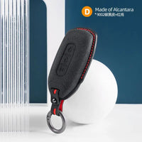 Ford Alcantara suede key fob cover in black (red stitching)
