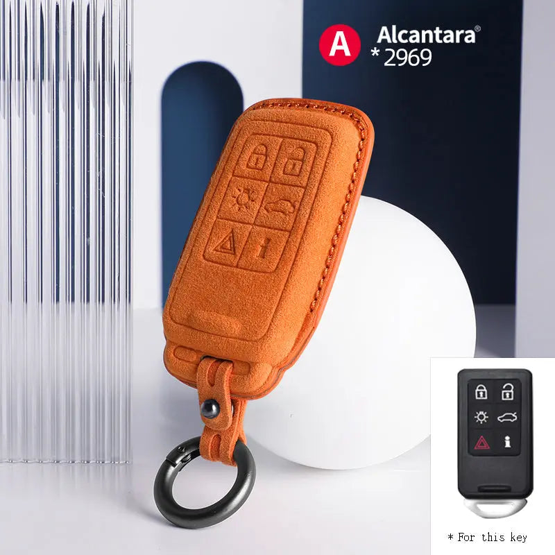 Volvo Alcantara suede key fob cover in orange