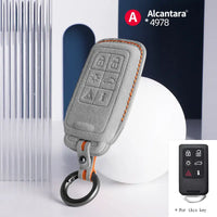 Volvo Alcantara suede key fob cover in light grey (orange stitching)