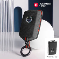 Volvo Alcantara suede key fob cover in black (red stitching)