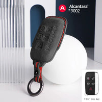 Jaguar Alcantara suede key fob cover in black (red stitching)