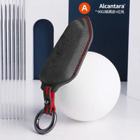 Volkswagen Alcantara suede key fob cover in black (red stitching)