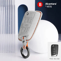 Alcantara suede key fob cover in light grey (orange stitching)