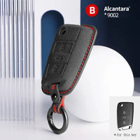 Alcantara suede key fob cover in black (red stitching)