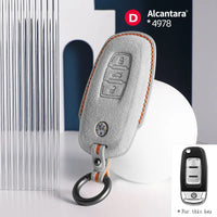 Volkswagen Alcantara suede key fob cover in light grey (orange stitching)