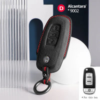 Volkswagen Alcantara suede key fob cover in black (red stitching)