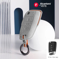 Volkswagen Alcantara suede key fob cover in light grey (orange stitching)