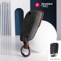 Volkswagen Alcantara suede key fob cover in black (red stitching)