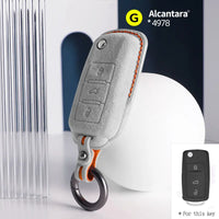 Volkswagen Alcantara suede key fob cover in light grey (orange stitching)