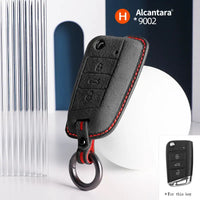 Volkswagen Alcantara suede key fob cover in black (red stitching)