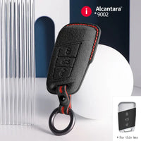 Alcantara suede key fob cover in black (red stitching)