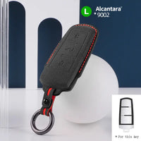 Volkswagen Alcantara suede key fob cover in black (red stitching)