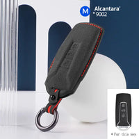 Volkswagen Alcantara suede key fob cover in black (red stitching)
