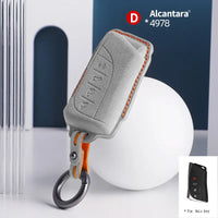 Lexus Alcantara suede key fob cover in light grey (orange stitching)