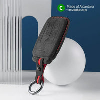 Volvo Alcantara suede key fob cover in black (red stitching)