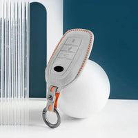 Toyota Alcantara suede key fob cover in light grey (orange stitching)