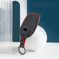 Toyota Alcantara suede key fob cover in black (red stitching)