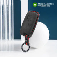 Toyota Alcantara suede key fob cover in black (red stitching)