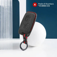 Toyota Alcantara suede key fob cover in black (red stitching)