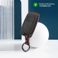 Toyota Alcantara suede key fob cover in black (red stitching)