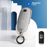 Mazda Alcantara suede key fob cover in light grey (orange stitching)
