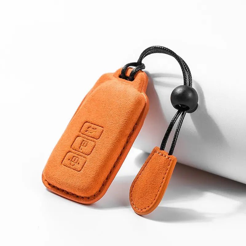 Lexus Alcantara suede key fob cover in orange, view 2