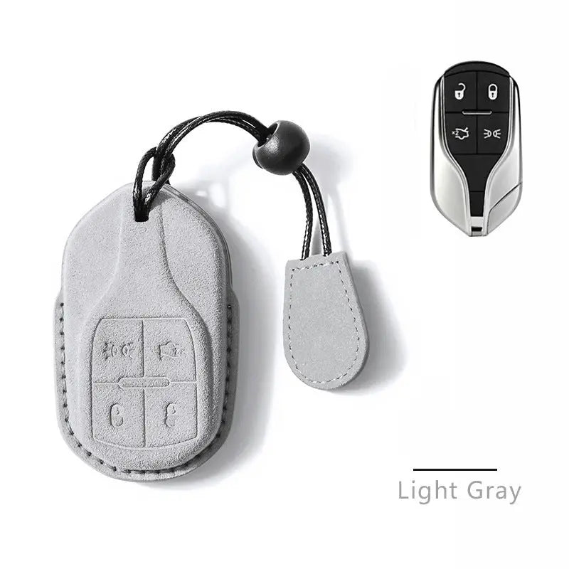 Maserati Alcantara suede key fob cover in light grey
