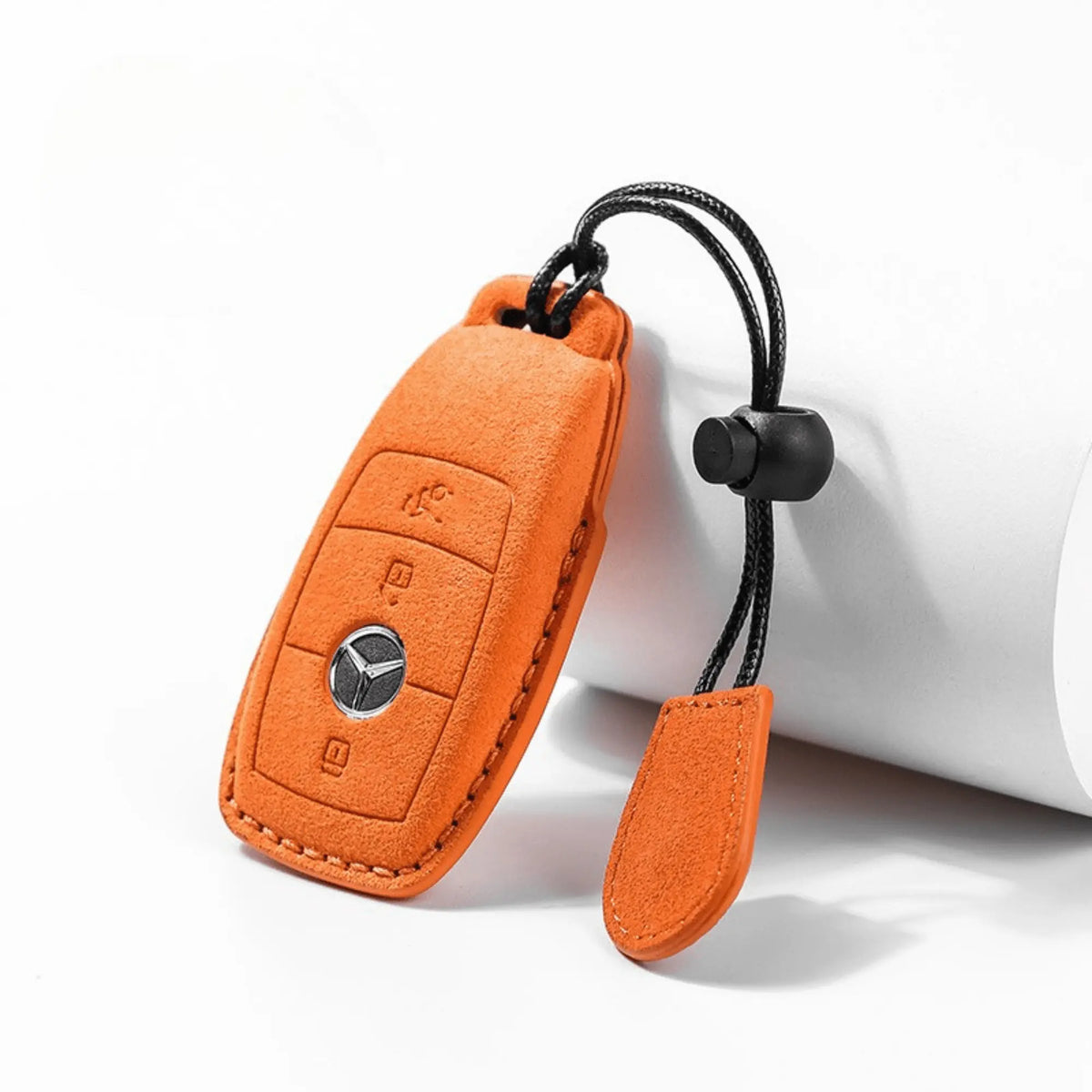 Mercedes-Benz Alcantara suede key fob cover in orange, view 2